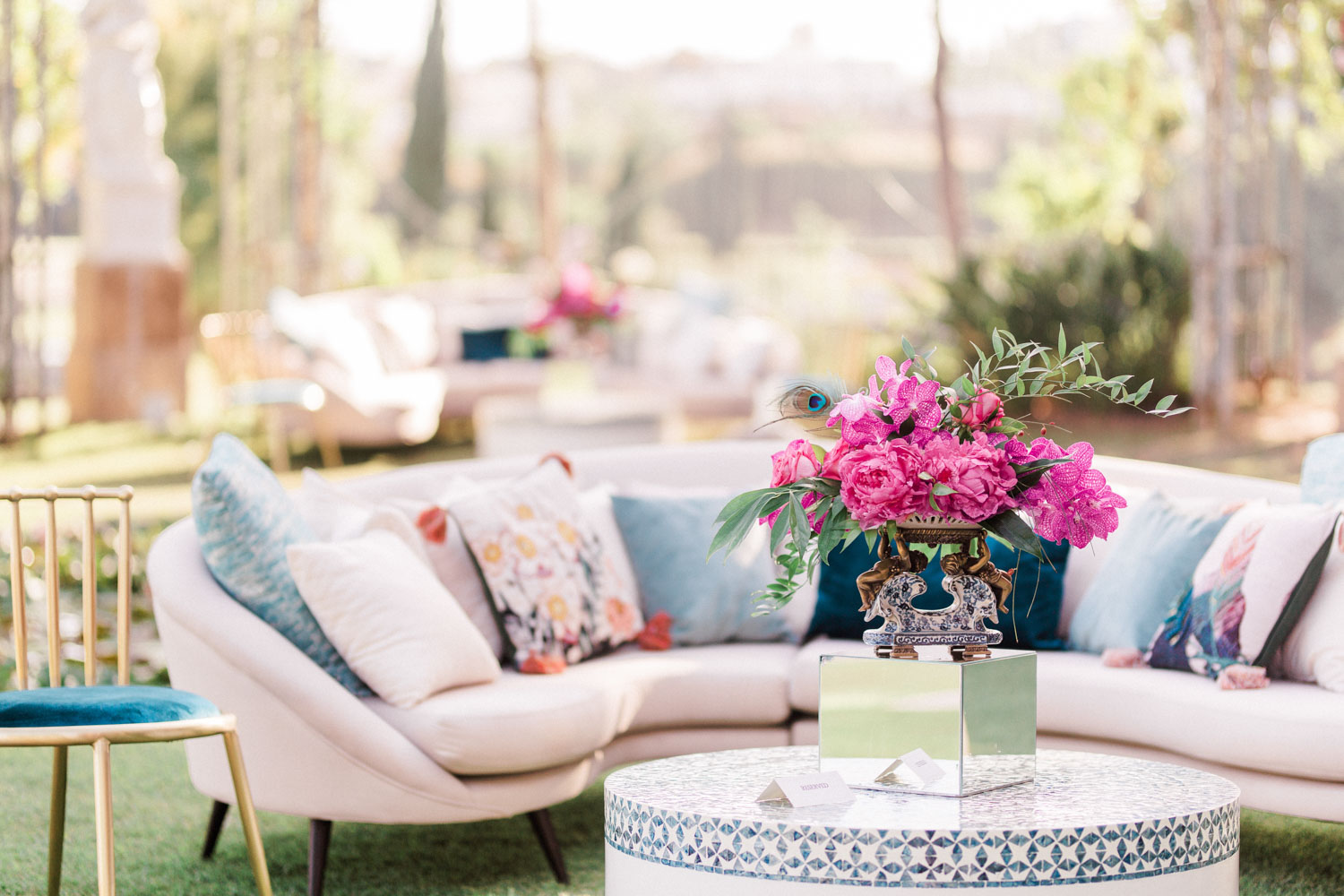 Chill out furniture reception drinks wedding Anantara Villa Padierna