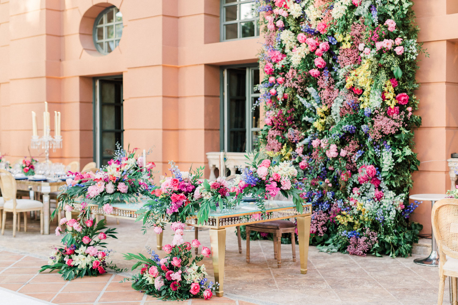 top table flower wall decoration wedding linares terrace Anantara Villa Padierna